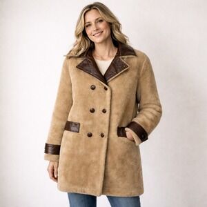 Vintage 60s Canada Faux Fur Midi Peacoat Western Style Large